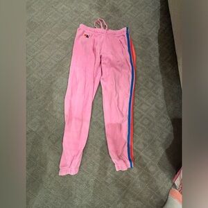 Aviator Nation Pink Sweatpants with Rainbow Stripe